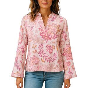 VTG Victoria’s Secret Boho Floral Top Sz.M Pink Fine Cotton Peasant Cottage